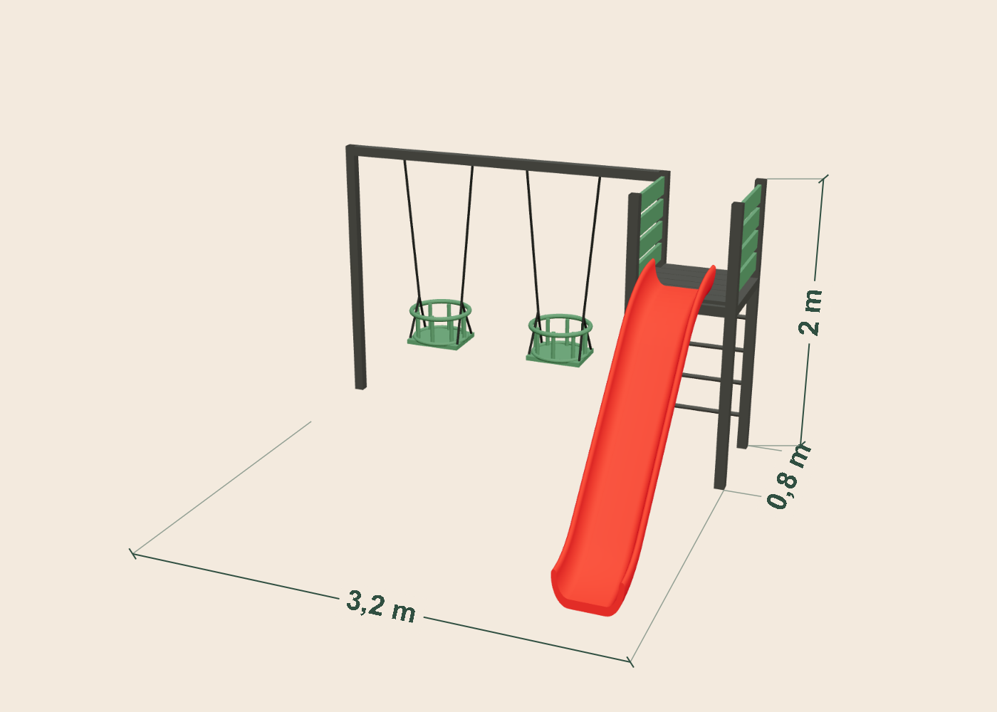 Plano dimensional del Circuito 10: 3,2 m de ancho, 0,8 m de profundidad y 2 m de alto. Medidas aproximadas de la estructura.