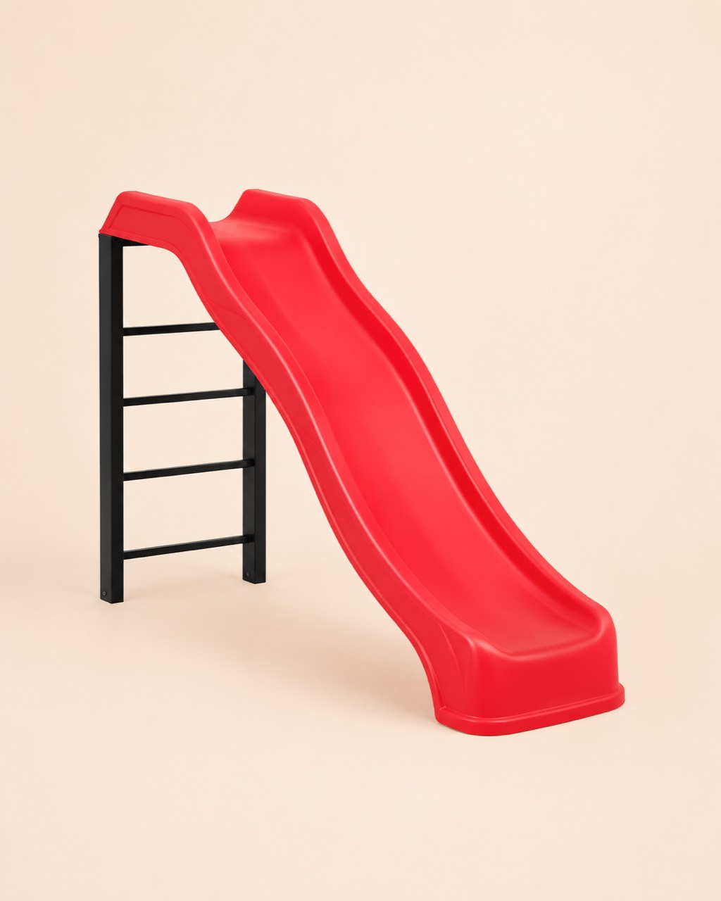 Tobogán rojo con escalera negra, sin plataforma